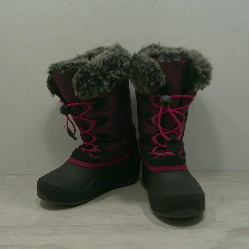 Kamik Waterproof Black Magenta Pink Faux Fur Top Lined Winter Snow Boots Size 1